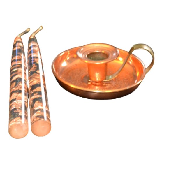 Pair Of 8 Inch Candlesticks With Copper Flakes Copper Candle Holder Home Decor - Picture 1 of 8